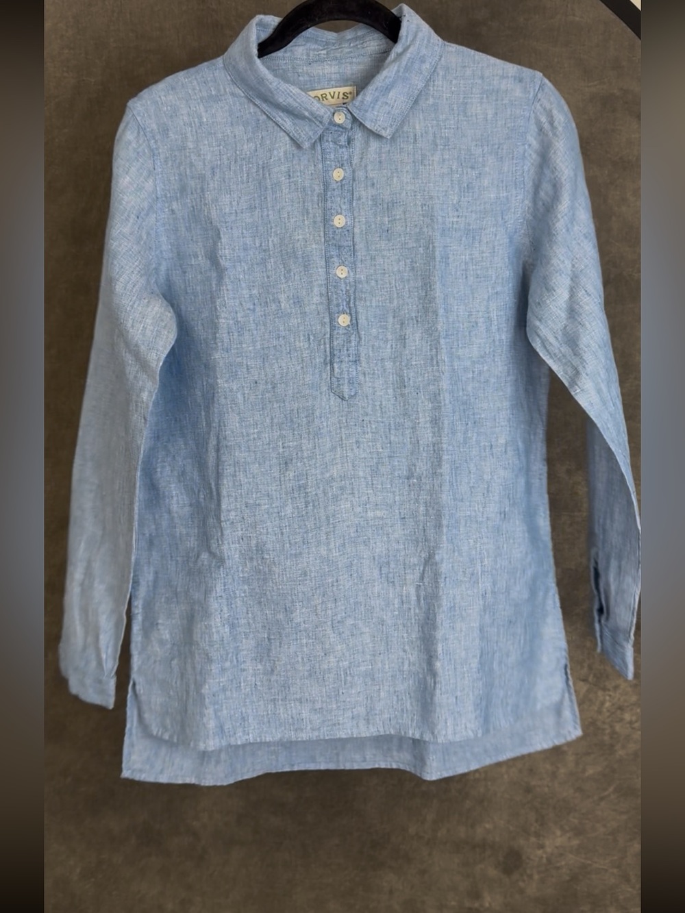 Orvis Light Blue 100% Linen High Low Pullover Shirt Size Small